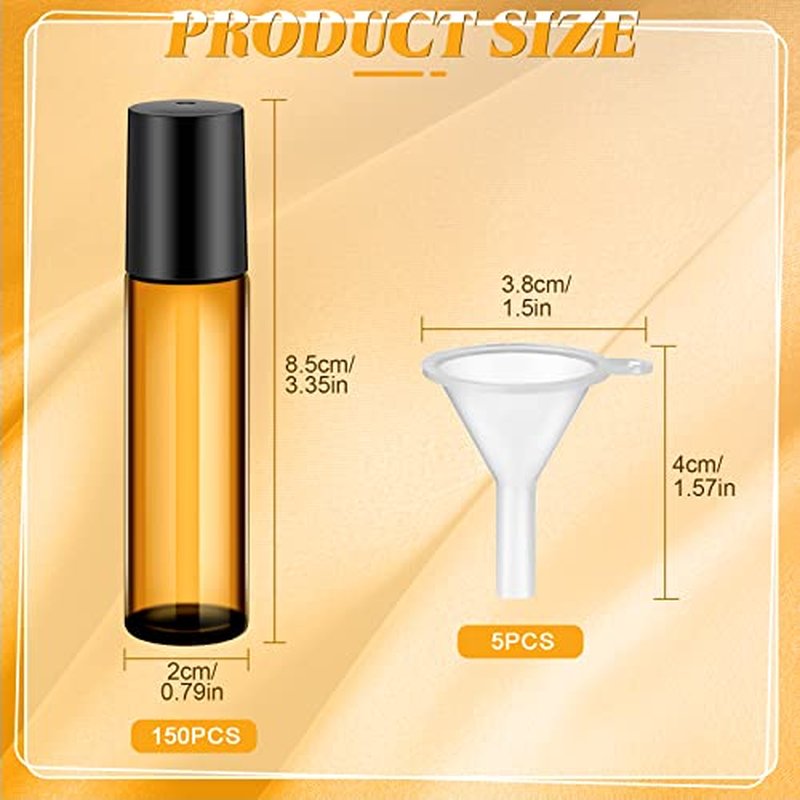 96 Pack 10ml Amber Glass Roller Bottles with Stainless Steel Balls