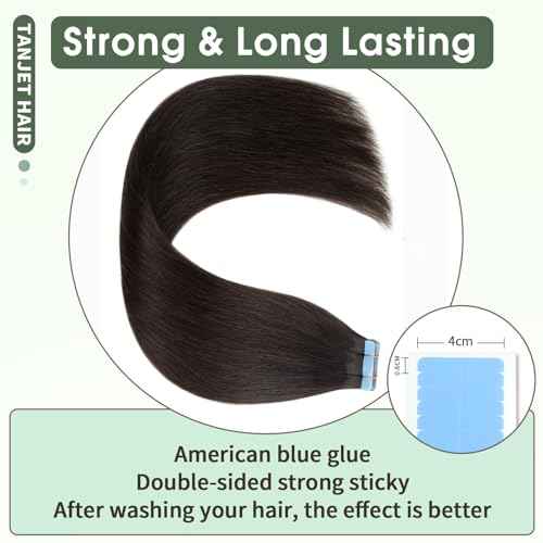 Hair Extensions Tape in Off Black 22 Inch 50g/Pack 20pcs Invisible Seamless Skin Weft Thick Tape in Hair Extensions Human Hair (#1B 22 Inch 50g/Pack 20pcs)