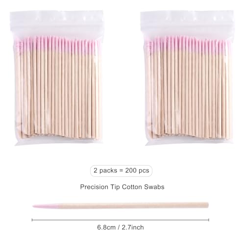 Pink Precision Tip Cotton Swabs 200PCS with Wooden Sticks for Nail Art & Makeup