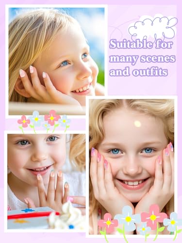 EBANKU 78-Piece Kids Press On Nails Set - Pink Star Flower Designs