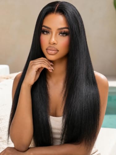 KLAIYI 18-Inch Silky Straight Glueless Lace Front Wig for Women