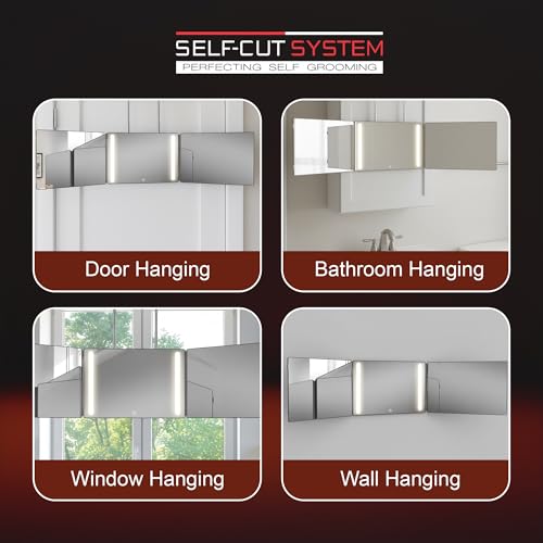 Self-Cut System 3 Way Mirror with LED Lights ? Trifold Self Cut Barber Mirror for Men and Women, 360 View for Easy Haircuts, Travel Friendly - Three Way Design for Grooming and Styling