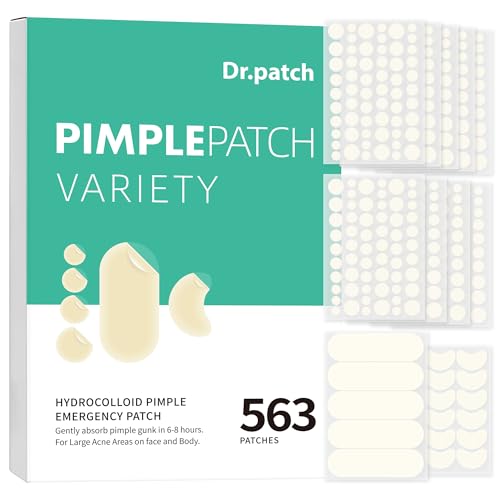 Dr.patch 563 Count Hydrocolloid Acne Patches for Face & Body - Invisible, Large & Small Sizes, Pack of 1