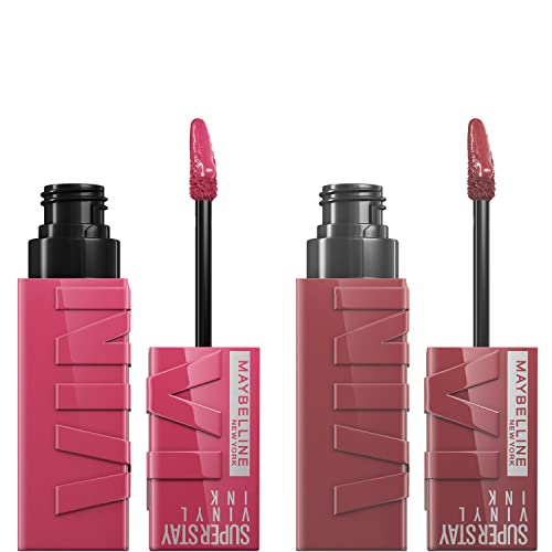 Maybelline Super Stay Vinyl Ink Liquid Lipstick Makeup Bundle, Lipstick Set Includes 1 Rose Mauve Nude Lipstick in Coy and 1 Mauve Nude Lipstick in Witty