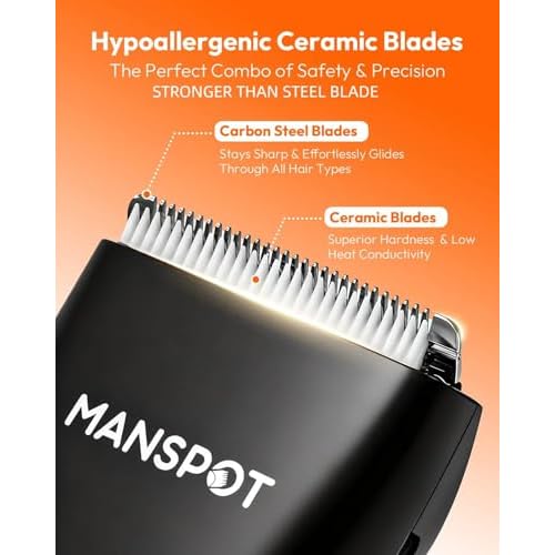 MANSPOT Manscape Groin & Body Hair Trimmer for Men, Electric Ball Pubic Trimmer Shaver,Manscape Kit with 4 Guard,Replaceable Ceramic Blade Heads,Waterproof Wet/Dry Shaver,90 Minutes Shaving