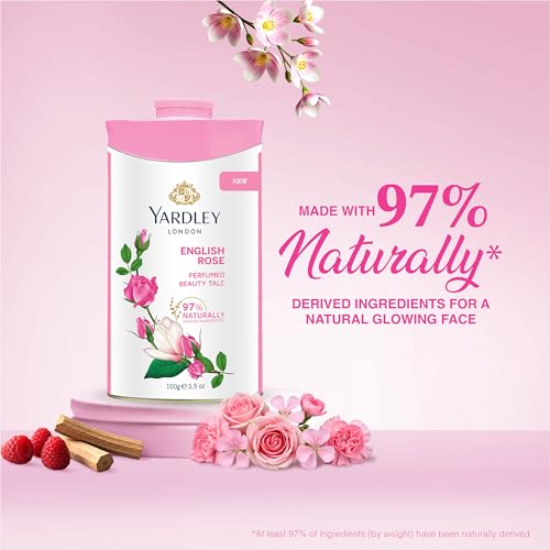 English Rose Perfumed Talcum Powder - Deodorizing Body Powder 100g - Travel Friendly Variation Rose 3.5 Oz