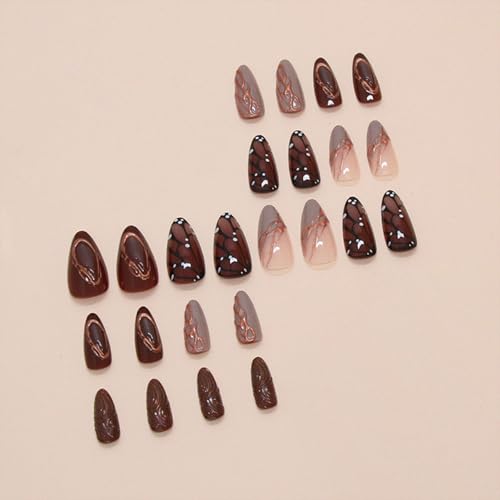 Medium Almond Press-On Nails with 3D Butterfly Design - 24 Pcs