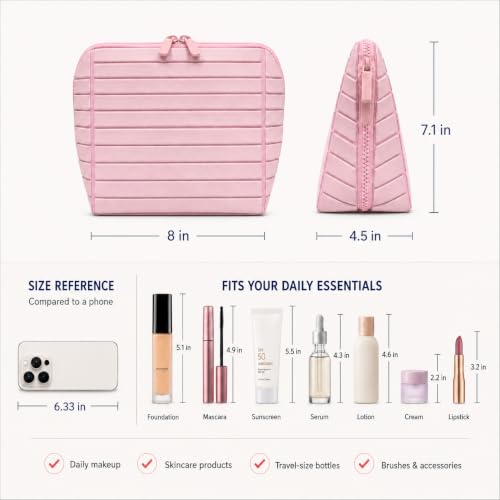 Travel Makeup Bag with Stand-Up Design, 27 Pockets