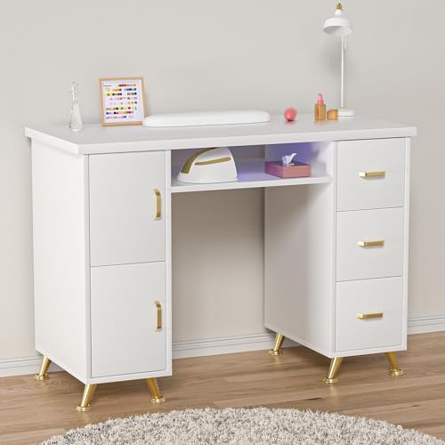 Nail Tech Desk with Storage – White Manicure Table
