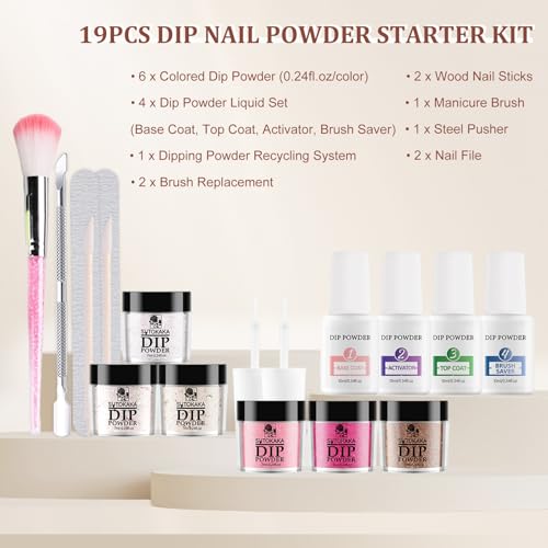 SUTOKAKA 6-Color Dip Powder Nail Kit - 19 Piece Manicure Starter Set