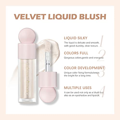 Erinde 2 Colors Liquid Highlighter and Blush Set, Natural Matte Face Blush, Natural Glossy Liquid Illuminator for Face and Body, Lightweight Blendable Silky Smooth Texture, Cruelty-free