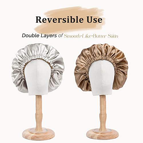 YANIBEST Adjustable Double Layer Satin Bonnet for Curly Hair - Ash Grey