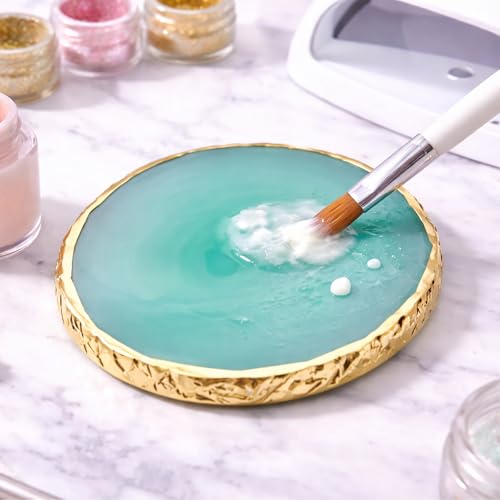 Resin Nail Art Palette with Gold Edge - Gel Polish Mixing Board