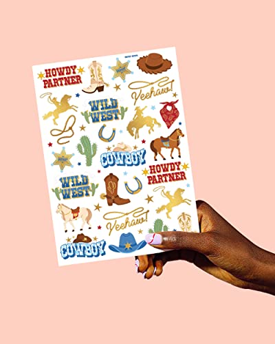 Cowboy Temporary Tattoos for Kids - 52 Gold Foil Designs