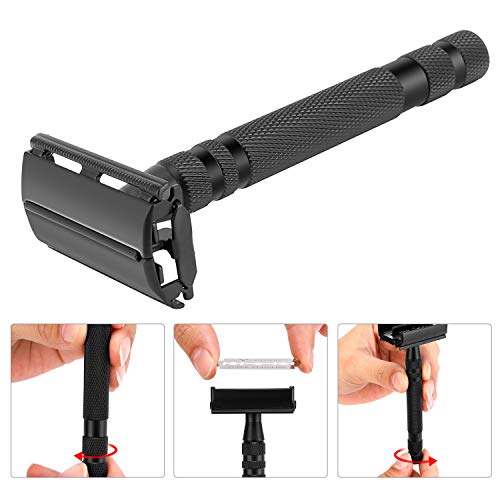 Amazing Razor Shaving Kit - Black Men's Shaving & Grooming Set - Safety Razor, Brush, Stand, Soap Bowl, Stainless Blades