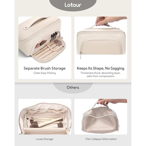 Lotour Makeup Bag Organizer Travel Cosmetic Bag, Large Capacity Skincare Bag for Women Girls, Portable Pouch Open Flat Toiletry Bag for Travel Essentials Toiletries Accessories