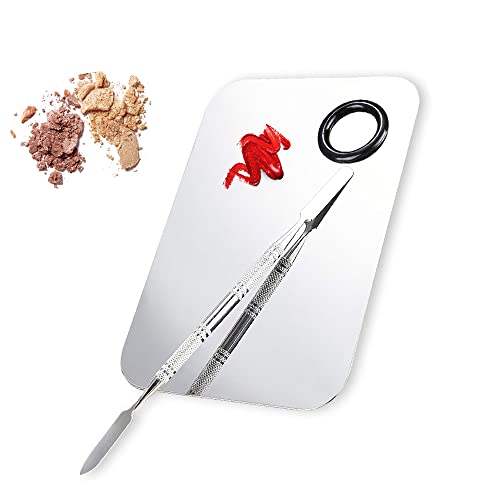 Stainless Steel Makeup Mixing Palette with Spatula – 2 Pc Set