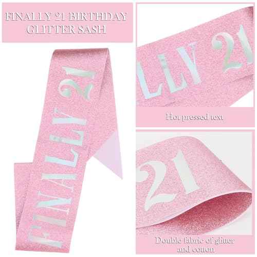 Semato 21st Birthday Sash & Rhinestone FINALLY 21 Birthday Headband Kit- Pink 21st Birthday Decorations for Her
