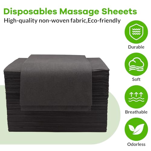 Disposable Massage Table Sheets 100 Pack - 31" x 79" Black Non-Woven Spa Bed Covers