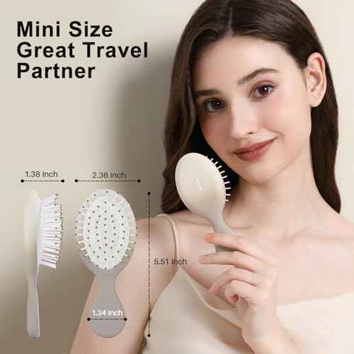RHOS Mini Hair Brush for Women,Men and Kids, Travel Size Hair Brush for Purse & Pocket, Small Cushion Paddle Brush with Soft Bristles(1 Pack-Beige Gradient)