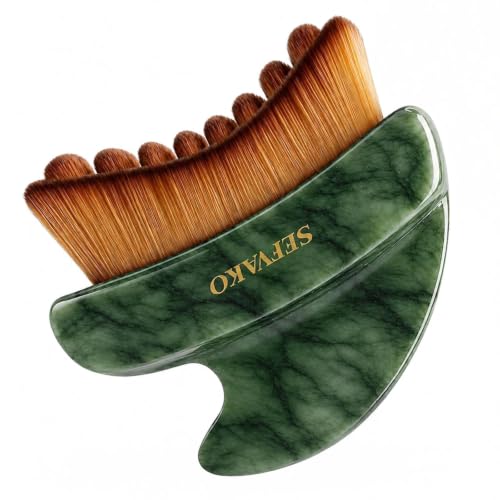 SEFVAKO Dual-Ended Lymphatic Face Brush & Jade Gua Sha - Brown & Green