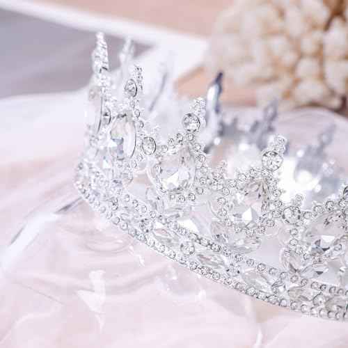 Silver Queen Crown for Women Crystal Tiara for Girl Rhinestone Wedding Headband for Bride Hair Accessories for Costume Birthday Party Prom Gifts