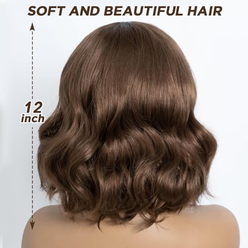 Bob Wig with Bangs 12" Synthetic Wavy Heat Resistant