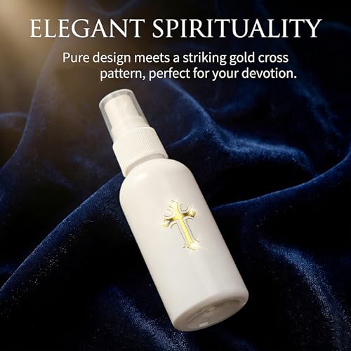 Hiceeden 30 Pcs 60ML Spray Bottles with Gold Cross Pattern, Empty Plastic Catholic Water Container, Portable Water Bottles for Halloween Easter Party, White (2oz)