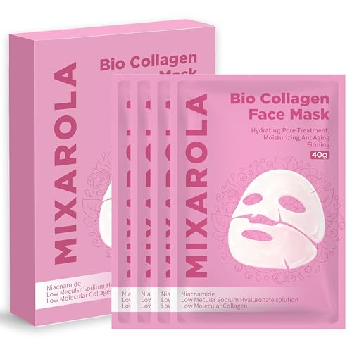 Collagen Glow Up Mask 2.0, Bio Collagen Face Mask for Firming Skin, Deep Hydration, Wrinkle & Pore Reduction(4 Count (Pack of 1))