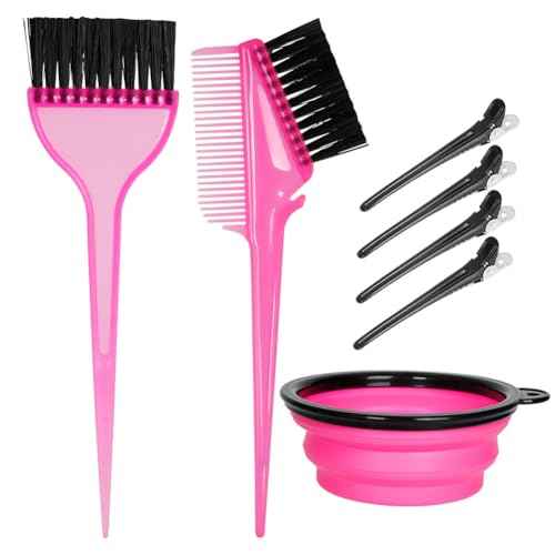 Hair Dye Color Brush and Bowl Set, Color Bowl Brushes Tool Mixing Bowl Kit Tint Comb for Hair Tint Dying Coloring Applicator (Pink&Black)