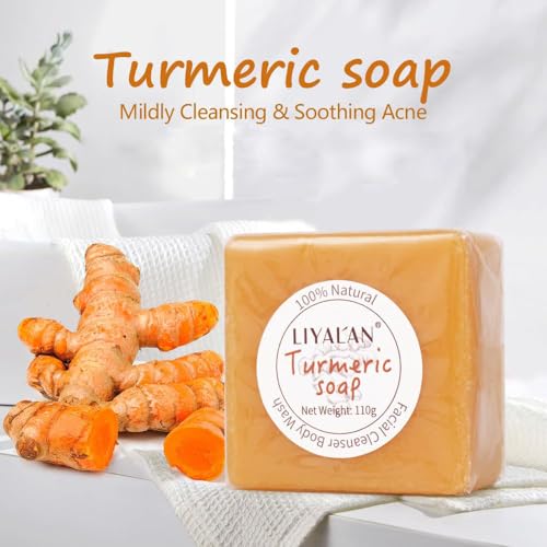 LIYALAN Turmeric Soap Bar for Face & Body-Tumeric Soap,Smooth Skin,Deep Cleansing, Natural Handmade Soap Sensitive Skin Formula, Vegan Soap