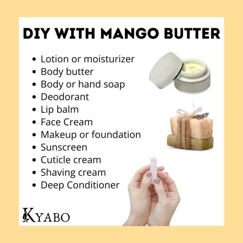 Kyabo 3Lbs MANGO BUTTER PREMIUM Organic Unrefined Raw Virgin 100% Pure Cold Press Grade A Non GMO 100% Natural For Skin BodyCare Beauty Moisturizer DIY For Body Butters, Soap Making,Lotions, Creams…