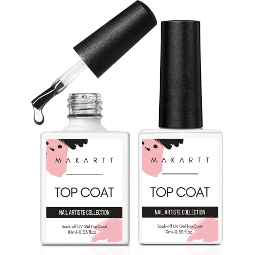 Makartt Gel Top Coat, No Wipe Top Coat Glossy Shine Finish Long Lasting 10ML Soak Off Nail Clear UV Nail Lamp Gel for Gel Nail Polish Salon Quality Nail Art Design for Home Use Beauty Gift