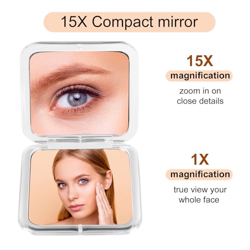 15x Magnifying Compact Mirror - Slim Portable Handheld Makeup Mirror