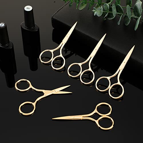 5 Pieces Small Straight Tip Nose Hair Scissor for Grooming, Stainless Steel Multi-Purpose Beauty Grooming Scissors for Facial Hair Removal and Hair Mustache Beard Eyebrows Ear Nose Trimming (Gold)