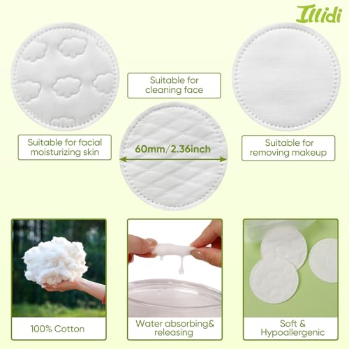 Illidi 300-Count Embossed Cotton Rounds - Soft, Lint-Free, Dual-Sided for Makeup & Skincare