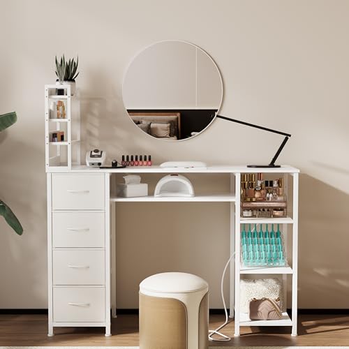 Manicure Table with Drawers & Power Outlet - White Nail Desk