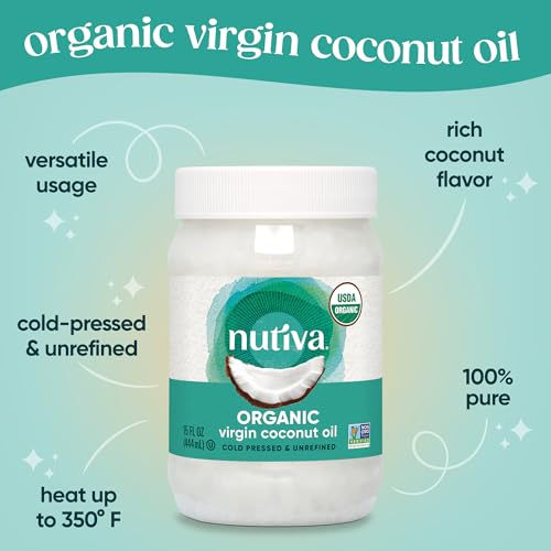Nutiva Organic Virgin Coconut Oil 15oz - Cold-Pressed, Non-GMO, Unrefined, Vegan Cooking & Beauty Oil