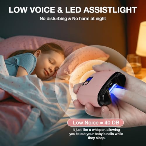 AOOWU Pink Electric Nail Clippers with 3 Speeds & LED Light, Rechargeable Manicure & Pedicure Trimmer for Seniors & Adults