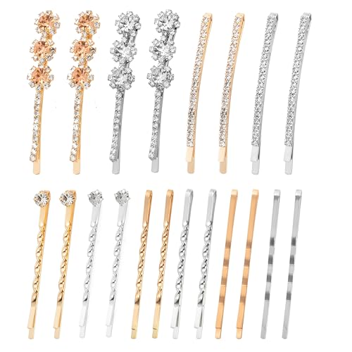 Rhinestone Bobby Pins for Women, 20 PCS Gold & Silver Hair Clips
