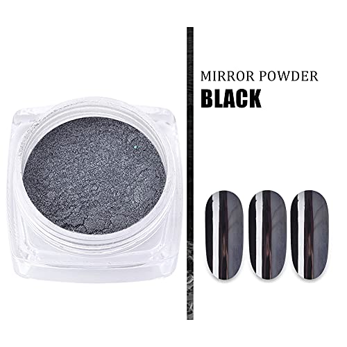 Black Mirror Powder Metallic Chrome Powder,2 Jars Gold Black Nail Art Mirror Glitter Effect Chrome Pigment Powder Dust Manicure Tips with Sponge Applicators