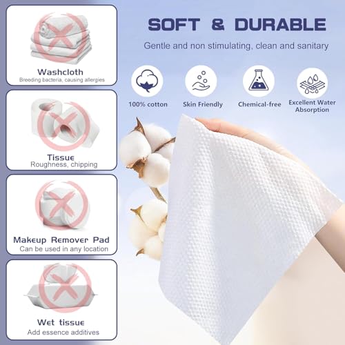 Disposable Face Towel, 600 Count Face Towels, for Washing Soft Cotton Dry Wipes Facial Cloths Towelettes for Washing and Drying, Facial Tissue for Cleansing, Skincare and Makeup Remover