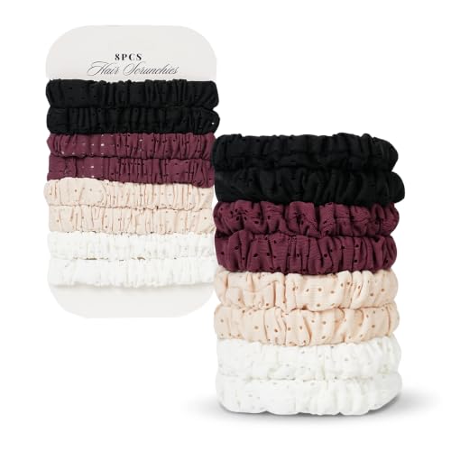 Small-Hole Neutral Colors Breathable Hair Ties - No Damage Stretchable Ponytail Holders, 8 Pcs for Thick Hair | SEVEN STYLE