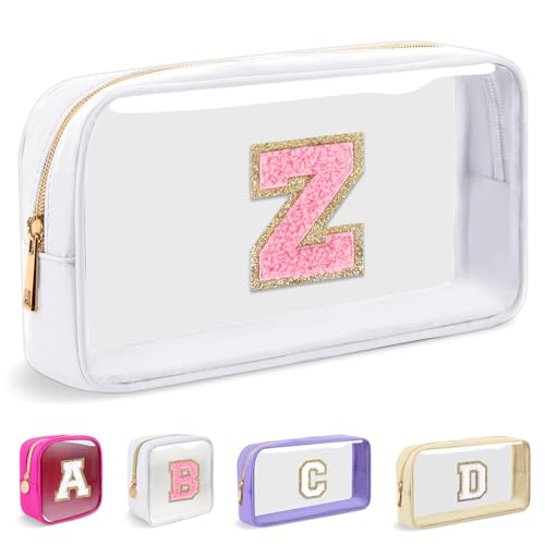 Clear Personalized Makeup Bag with Chenille Letter Patch