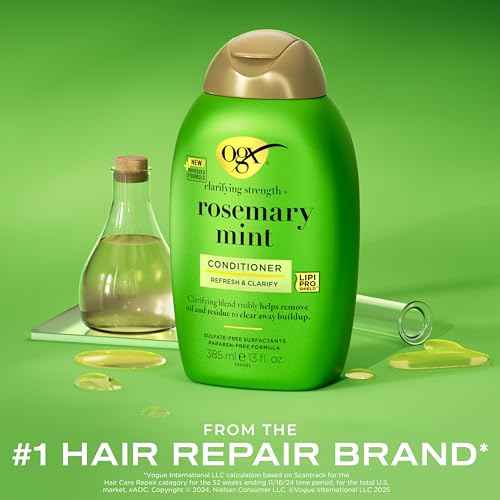 OGX Clarifying Strength + Rosemary Mint Conditioner, Clarifying Conditioner for Oily Hair Visibly Helps Remove Oil & Residue to Clear Away Buildup, Sulfate-Free Surfactants, 13 fl. oz