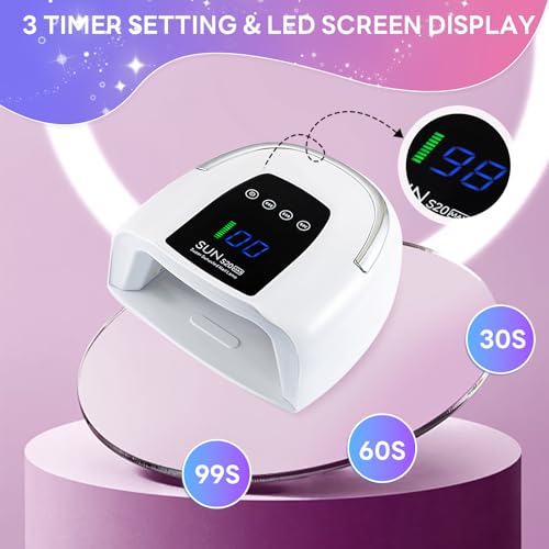 Cordless Nail Lamp 200W Rechargeable UV Light for Gel Nails LED Nail Dryer with 3 Timer Modes Perfect for Salon and Home Use Portable Cordless Design Continuous Use Up to 4-5 Hours (S20 Max)