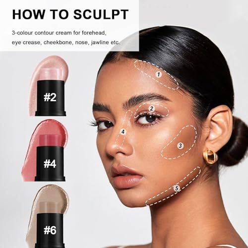 3-in-1 Contour Stick Set with Brush - Blush, Bronzer & Highlighter