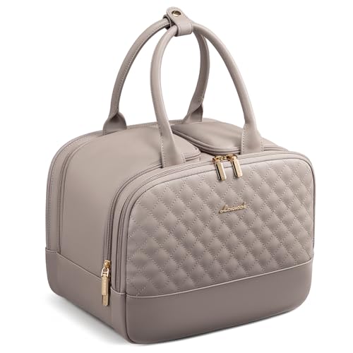 LOVEVOOK Khaki Small Leather Travel Toiletry Bag Waterproof Cosmetic Organizer