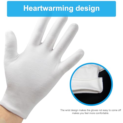 White Cotton Moisturizing Gloves Overnight for Dry Hands & Eczema (5 Pairs)