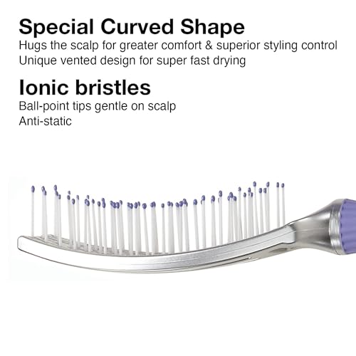 Olivia Garden Finger Brush Scalp-Hugging & Vented Paddle Hair Brush FB - Purple Silver